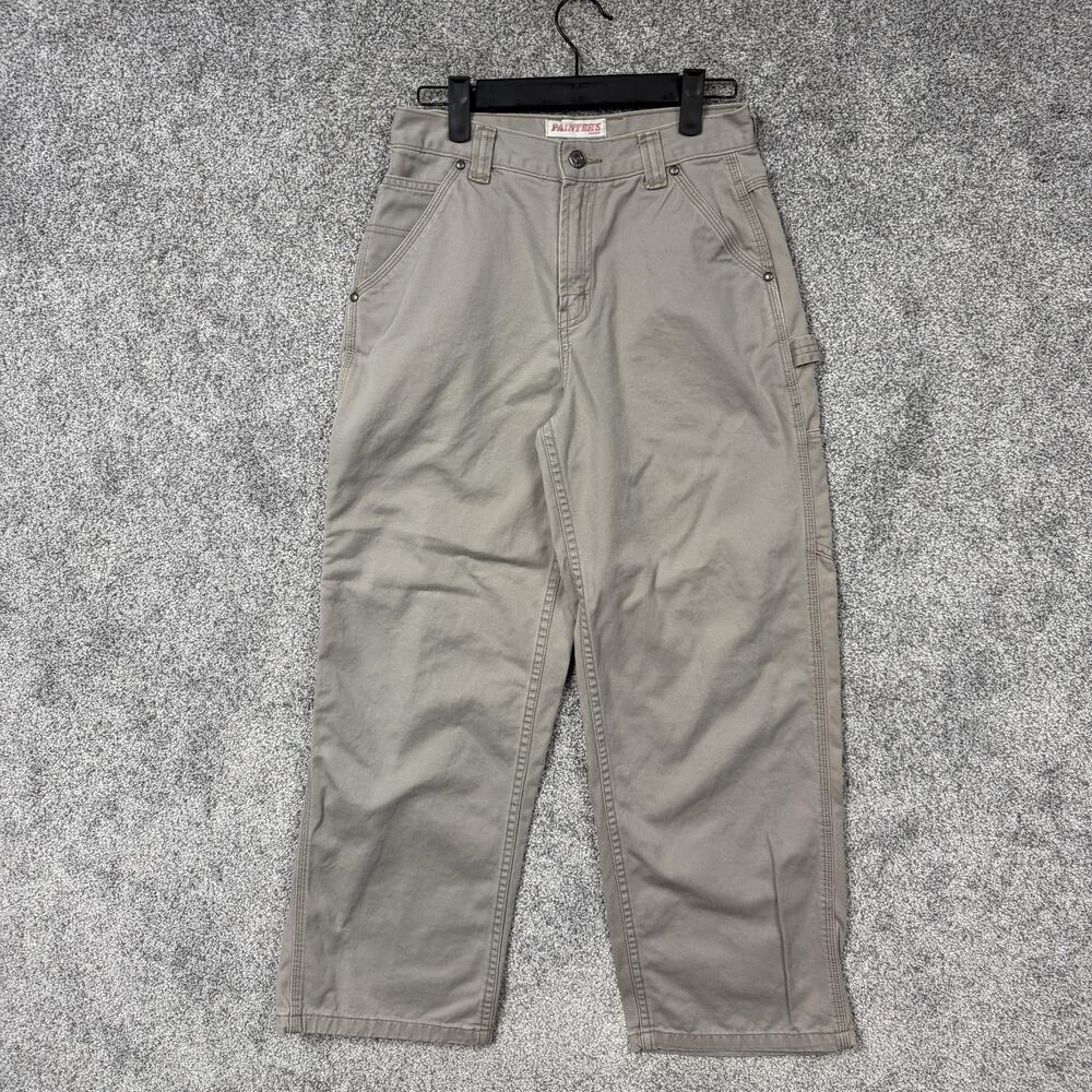 Vintage Y2K Old Navy Painters Jeans Boys 14 26x25.5 Khaki Tan Canvas Carpenter